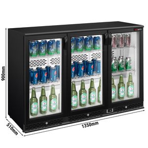 Commercial Back Bar Cooler PREMIUM PLUS - 1350mm - 330L - with 3 <b>glass</b> <b>hinged</b> <b>doors</b> - Black - Product Image 2