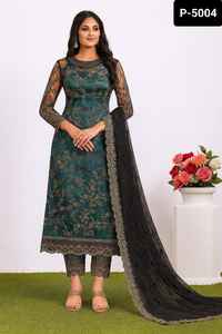 Traje de Salwar Kameez de tela de red de estilo indio y pakistaní con hermoso bordado Chaintich trabajo étnico vestido y Dupatta - Product Image 4