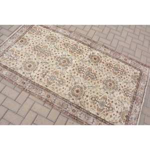 Alfombra clásica de lana marrón Beige, 3,7x6,7 pies, diseño turco Vintage, patrón de retazos para vivir, látex rectangular de 4m de ancho para adolescentes - Product Image 4