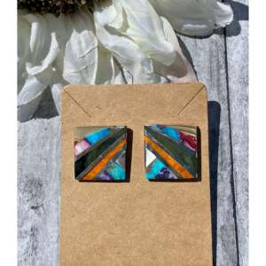 Pendientes Navajo Hechos a Mano con Múltiples Piedras y Plata de Ley, Diseño Geométrico - Product Image 1