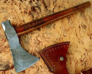 Hacha forjada a mano hecha a mano de fábrica de cubiertos OEM ODM personalizada al por mayor con acero de Damasco hacha de una sola cabeza mango de palisandro - Product Image 5