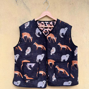 Veste en coton réversible à imprimé animal - Gilet matelassé sans manches pour femme, veste légère de style bohème - Product Image 1