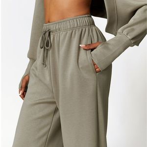 Women's High Waist Baggy Flared Sweatpants High Quality Embroidery Print <b>Decoration</b> <b>Winter</b> Casual Streetwear Solid Pattern - Product Image 2