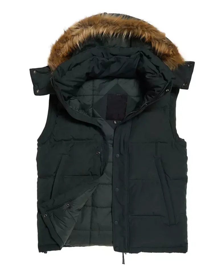 Custom Logo Autumn And Winter Stand Collar Zipper Pocket Winter Jacket Black Quilted Down Puffer Waistcoat Men's Vest