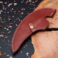 Cuchillo para Pizza Tradicional de Acero Inoxidable Damasco con Espiga Completa, Diseño de Hacha, Plateado, Multiusos, con Funda de Cuero