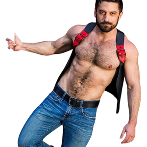 Dark Room Berlin Bar <b>Vest</b> Red Bold Red Leather <b>Vest</b> with Stylish Red Straps for a Fashionable and Daring Look - Product Image 3