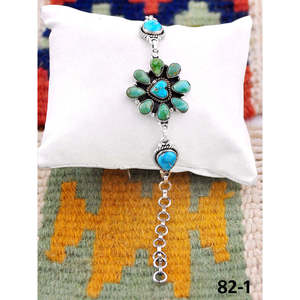 Southwest Handmade Emerald Valley Cuff <b>Bracelet</b> with White Water Turquoise & Sterling <b>Silver</b> Floral Pattern for Gift - Product Image 1