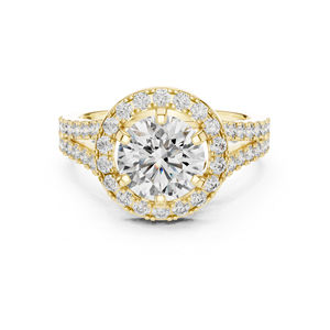 แหวนหยดน้ำเพชรทรงกลมสีเหลืองทอง 14K สำหรับผู้หญิง |   แหวนสำหรับงานปาร์ตี้ |   เพชรที่เพาะเลี้ยงใหม่ - Product Image 1