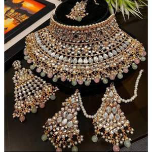 Colliers de bijoux Kundan Antique indien et pakistanais traditionnels faits à la main pour femmes vêtements de mariage ensembles de bijoux de mariée - Product Image 6
