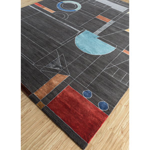 Alfombra Aakar Kavi Esk-315 de Lana y Seda de Bambú Anudada a Mano, Gris y Negra, Diseño Abstracto, para el Hogar, Pasillo, Técnica de Tejido Plano, Rectangular, para Adolescentes - Product Image 2