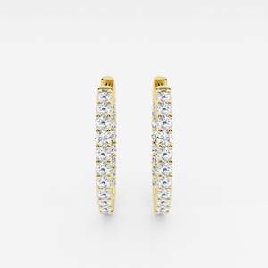 Round Cut Lab Grown <b>Diamond</b> Hoop Earrings 18K Gold Out in Design - Product Image 3
