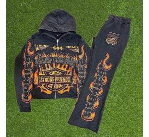 Conjunto Deportivo Unisex, Chándal de Peso Medio con Cuello Redondo y Cordón Ajustable, Pantalones Deportivos para Entrenamiento al Aire Libre, Informal, 100% Algodón, Transpirable, Corte Moderno - Product Image 1