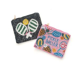 Jolly Handmade for <b>Pink</b> and White Beaded Zipper Bag Sports Accessories Coin Purses for Gameday Fans Holiday Beaded Striped Pouch - Product Image 1