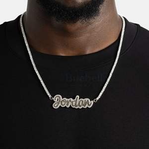 Colgante de escritura de 2 tonos de Plata de Ley 925 personalizado, colgante de collar de estilo Hip Hop con diamantes de moissanita - Product Image 2
