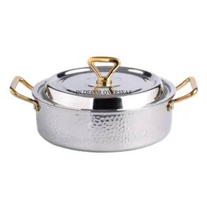 Casserole de forme ronde en métal de haute qualité polie brillante de couleur argentée pour la fourniture d'ustensiles de cuisine et d'ustensiles de cuisine - Product Image 6