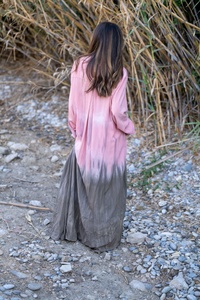 Vente chaude Nouvelle Arrivée Longue Maxi Robes Femmes Tie Dye À Manches Longues Col En V Mode Robe Coton Midi Longueur Bouton Sexy Filles - Product Image 5