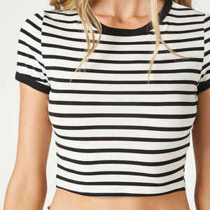 Oversized Cropped Tshirt <b>Men</b> Slim Fit Custom Logo Half Sleeves Pullover <b>Corduroy</b> Eco-Friendly Breathable High Waist Crop Top - Product Image 2