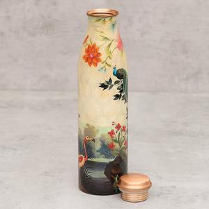 Amazing Blue Floral Design Printed Copper <b>Water</b> <b>Bottle</b> with Lid Ayurvedic Metal <b>Bottle</b> for Wellness <b>Bulk</b> Supply for Gifting - Product Image 4