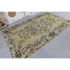 Tapis Turc Vintage 5.4 X 8.8ft Vert Beige Laine Motif Abstrait Style Tabriz pour Entrée 9x12 Rectangle Couloir Design Latex - Product Image 4