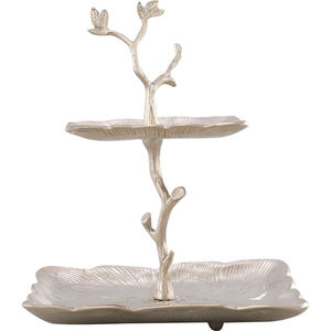 Soporte de pastel de taza de Metal dorado de alta calidad, plato de servicio de 2 niveles, diseño de hoja, vajilla decorativa, suministros para bodas y restaurantes - Product Image 6