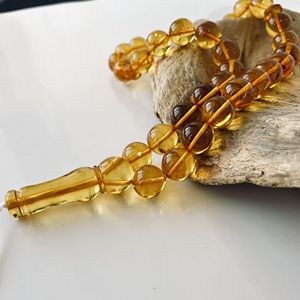 Misbaha en ambre baltique naturel, chapelet en ambre couleur cognac, perles couleur thé - Product Image 2