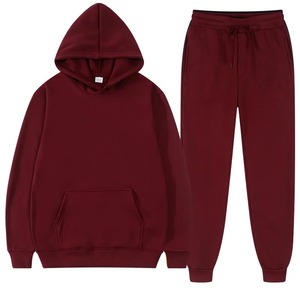 Otoño Invierno conjunto de dos piezas hombres y mujeres Casual polar cálido sólido de gran tamaño con capucha chándal manga larga deporte Sudadera con capucha traje - Product Image 2