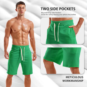 Shorts de sport décontractés pour hommes en molleton 100% coton, mi-élastiques, respirants, écologiques, légers, durables, confortables pour l'entraînement - Product Image 3