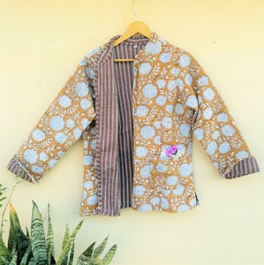 Chaqueta Bohemia reversible de algodón puro para mujer, abrigos acolchados vintage con cierre de botón, ropa informal - Product Image 3