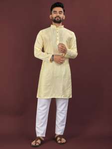 Tissu de soie de qualité supérieure avec broderie Sequance Work mens kurta - Product Image 6