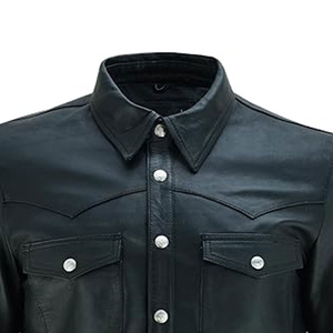 Camisas Casuales de Cuero 100% para Hombre OEM, Ropa de Invierno Transpirable de Alta Calidad con Manga Larga, Cómoda e Impermeable con Frente de Lona - Product Image 3
