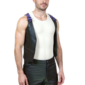 Gilet en cuir Gridlock pour homme, noir et violet, simili cuir, vêtement de club fétiche - Product Image 5