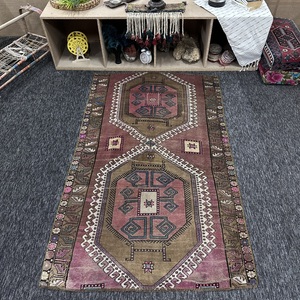 พรมคิลิมตุรกีขนาด 3.8x6.4 ฟุต สีน้ำตาลลายเรขาคณิต พรมขนสัตว์วินเทจ - Product Image 1