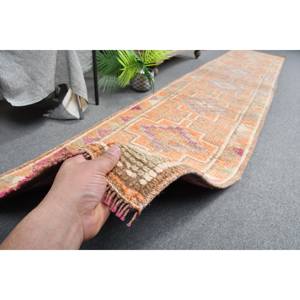 Tapis Kilim turc vintage 23x11.7ft, Orange, violet, patchwork, laine, support en latex pour décor de couloir - Product Image 3