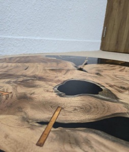 Resina epoxi de forma irregular y madera de mango agrietada Reloj de pared de madera de diseño único de la mejor calidad/Reloj de pared - Product Image 3