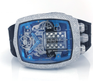Montre-bracelet sportive antique pour homme, faite à la main, avec diamants Moissanite taille brillant, style Hip Hop glacé, cadran rond analogique, édition limitée de luxe - Product Image 6