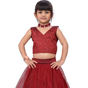 Shoryam Fashion - Lehenga Choli Étnico Color Granate para Niñas, Blusa Bordada de Alta Demanda, Largo hasta el Suelo |   Fiesta de Boda Festiva para Niñas - Product Image 1