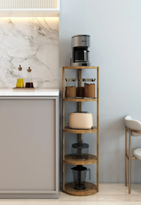 Table d'appoint ronde en bois à 5 niveaux, table à étagères multi-usages, design naturel et élégant - Product Image 3