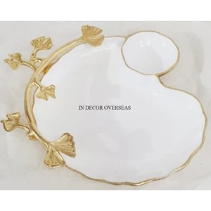 Manijas de diseñador de hojas de Gingko chapadas en oro de alta calidad para servir de Metal resistente recubierto de polvo de Color blanco y cuenco decorativo - Product Image 2