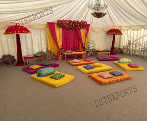 Escenario Sangeet con tema Paisley elegante para boda telón de fondo colorido con accesorios Paisley decoración de escenario perfecta para noche Mehendi - Product Image 6
