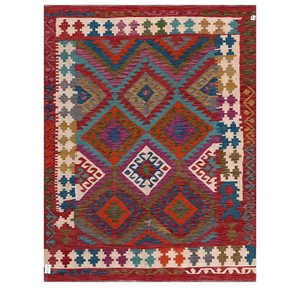 Alfombra Kilim de Maimana, Afganistán, 192 x 151 cm, Textil para el Hogar, Diseño Tradicional Hecho a Mano, Duradero y Elegante - Product Image 1