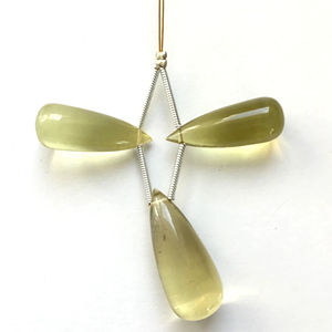 Quartz citron naturel lisse en gouttes, 3 pièces, naturel, pour la fabrication de bijoux fins, pierre précieuse - Product Image 1