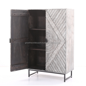 ตู้เสื้อผ้าไม้แกะสลัก2ประตูสไตล์งานแฮนด์เมดใหม่2024ชั้นวางของ2ชั้นเฟอร์นิเจอร์ห้องนั่งเล่นวินเทจสำหรับห้องนอน - Product Image 5