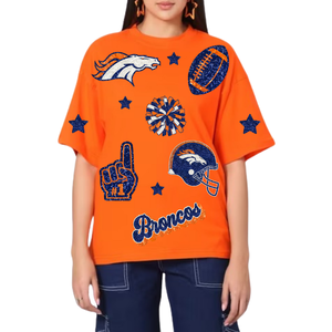 Camisetas elegantes del Día del Juego para mujer con lentejuelas, moda de moda, algodón transpirable, hecho a medida para el verano, venta al por mayor - Product Image 2