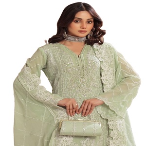 Vestido maxi de gasa hermoso de lujo para mujer Trajes indios de 3 piezas Vol ANCHAL Estilo boutique Ropa de fiesta Motis Fashion - Product Image 1