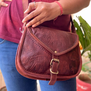 Bolso de cuero con relieve para mujer, bandolera de cuero marrón, Estilo Vintage - Product Image 2