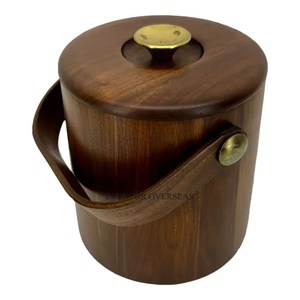 High Standard Quality Acacia Wooden Made Round Shape Ice Bucket Beverage Tubs Drinks Beer <b>Wine</b> Chiller Barware Accessories - Product Image 1