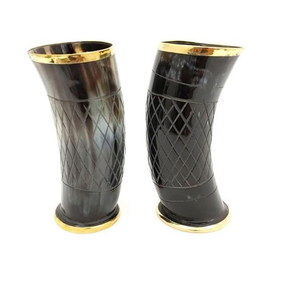 Wholesale Supplier Buffalo Horn <b>Glass</b> <b>Crafts</b> Premium Handcrafted Medieval <b>Glass</b> 5 PCS With Wood Base Natural Horn - Product Image 3