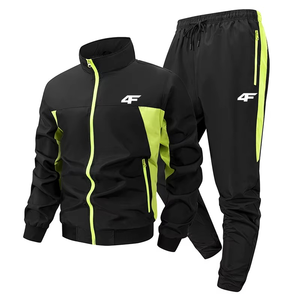 Conjunto Deportivo Informal de 2 Piezas para Hombre, 100% Algodón, Chaqueta y Pantalones Deportivos para Exteriores con Bolsillos Laterales - Product Image 1