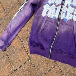 เสื้อฮู้ดสตรีทแวร์แบบใหม่ปี 2026 ไม่มีเชือก ผ้าฟลีซแบบซิป วินเทจสองชั้น แต่งดีเทลขาดๆ สำหรับผู้ชาย - Product Image 5