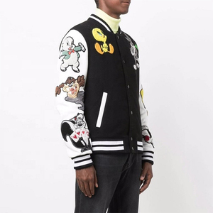 OEM personalizado de los hombres Varsity chaqueta de cuello alto de la calle de retazos de diseño Reversible tela de lana Chenille bordado con - Product Image 5